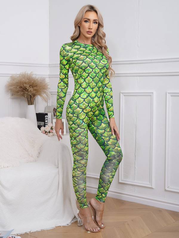 Women Long Sleeve Back Zipper Mermaid Cosplay Jumpsuit thumb