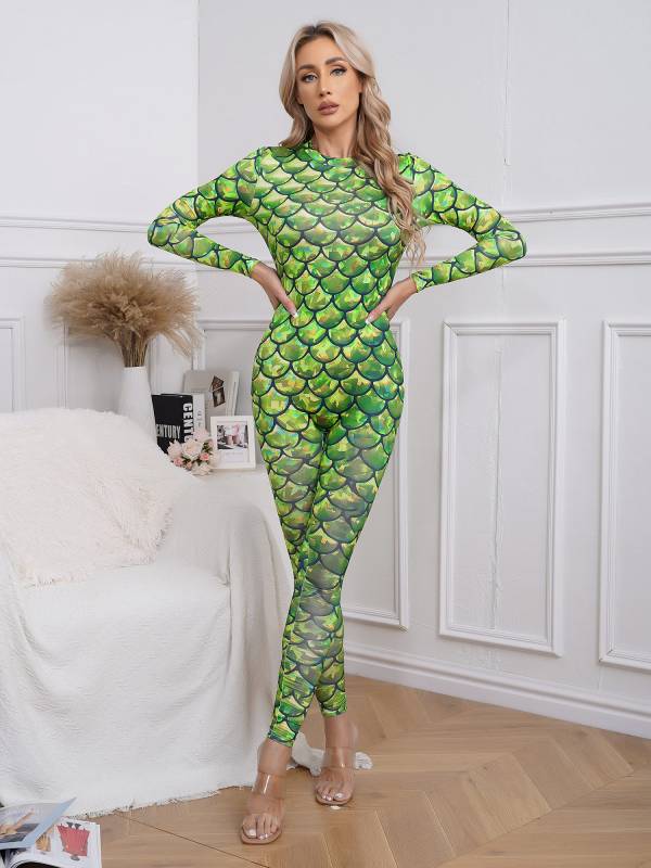 Women Long Sleeve Back Zipper Mermaid Cosplay Jumpsuit thumb