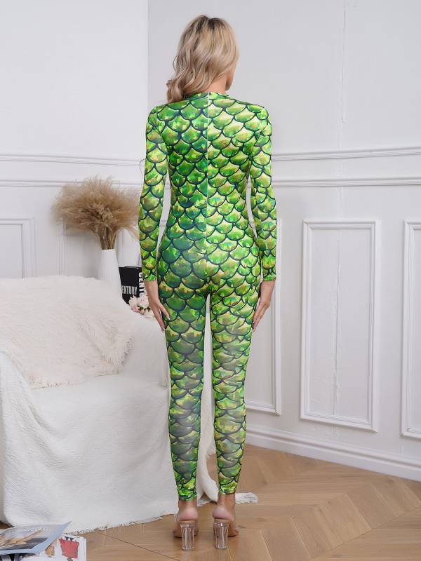 Women Long Sleeve Back Zipper Mermaid Cosplay Jumpsuit thumb