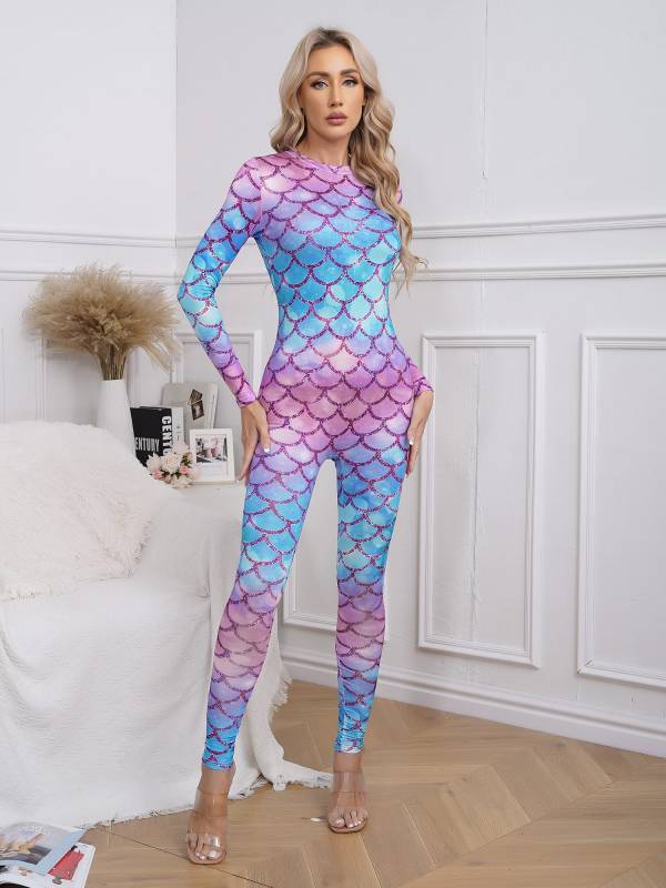 Women Long Sleeve Back Zipper Mermaid Cosplay Jumpsuit thumb