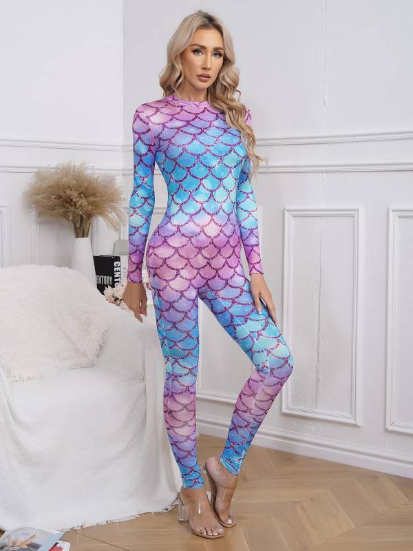 Women Long Sleeve Back Zipper Mermaid Cosplay Jumpsuit thumb