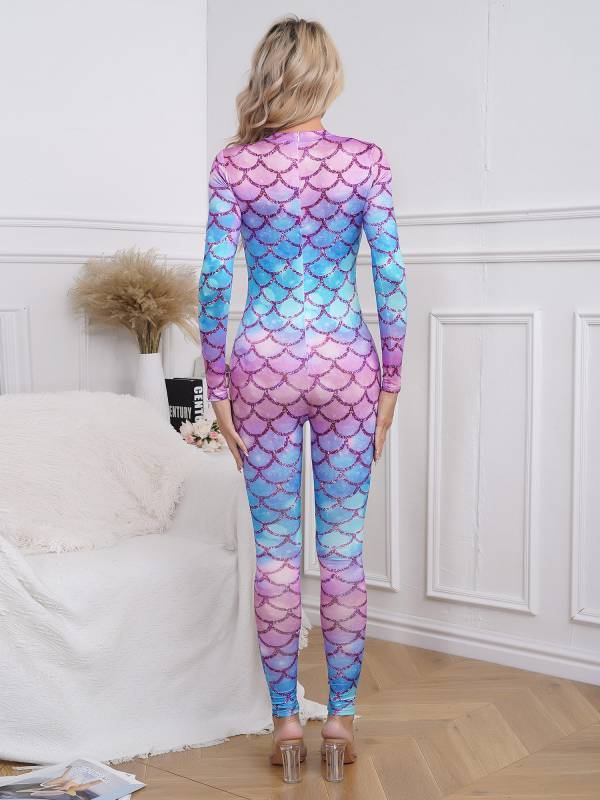 Women Long Sleeve Back Zipper Mermaid Cosplay Jumpsuit thumb