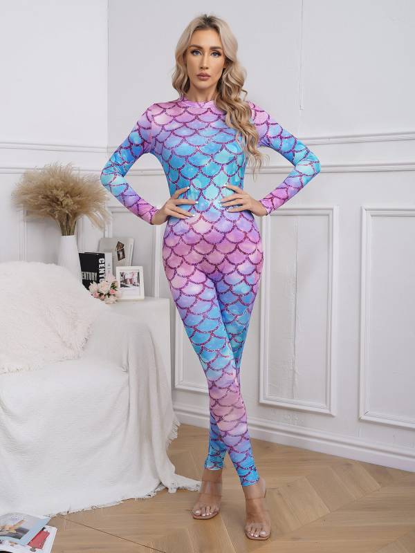 Women Long Sleeve Back Zipper Mermaid Cosplay Jumpsuit thumb