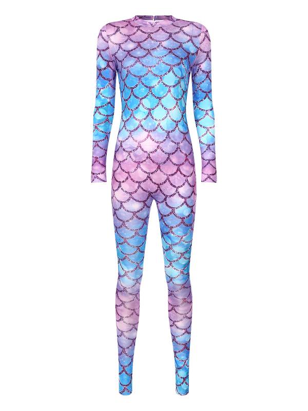 Women Long Sleeve Back Zipper Mermaid Cosplay Jumpsuit thumb