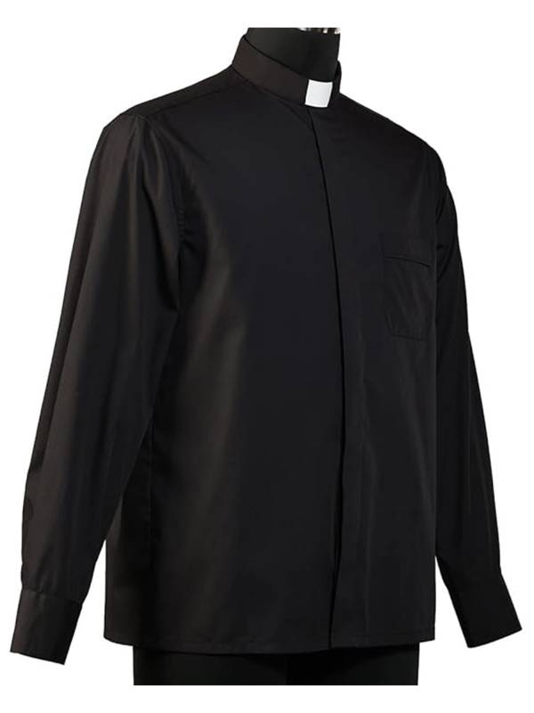 Men Halloween Stand Collar Long Sleeve Preacher Costume Shirt thumb