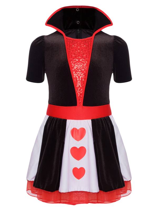 Kids Girls Queen of Heart Costume Short Sleeve Sequins Tutu Dress thumb