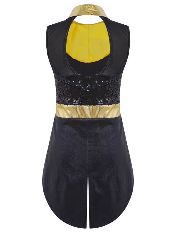 Kids Girls Sleeveless Sequins Tuxedo Bodysuit Circus Magician Costume thumb