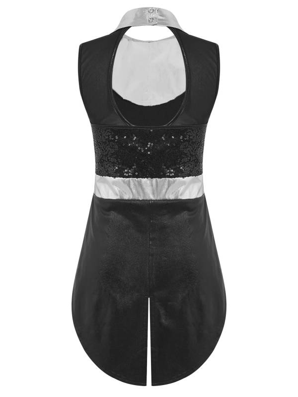 Kids Girls Sleeveless Sequins Tuxedo Bodysuit Circus Magician Costume thumb