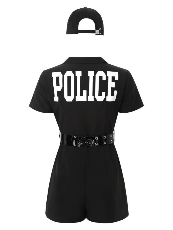 Women 3pcs Short Sleeve Rompers Police Cosplay Costumes Set thumb