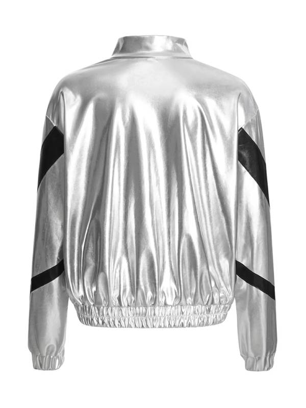 Kids Girls Metallic Glossy Zipper Jacket Coat thumb