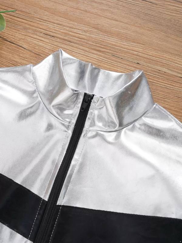 Kids Girls Metallic Glossy Zipper Jacket Coat thumb