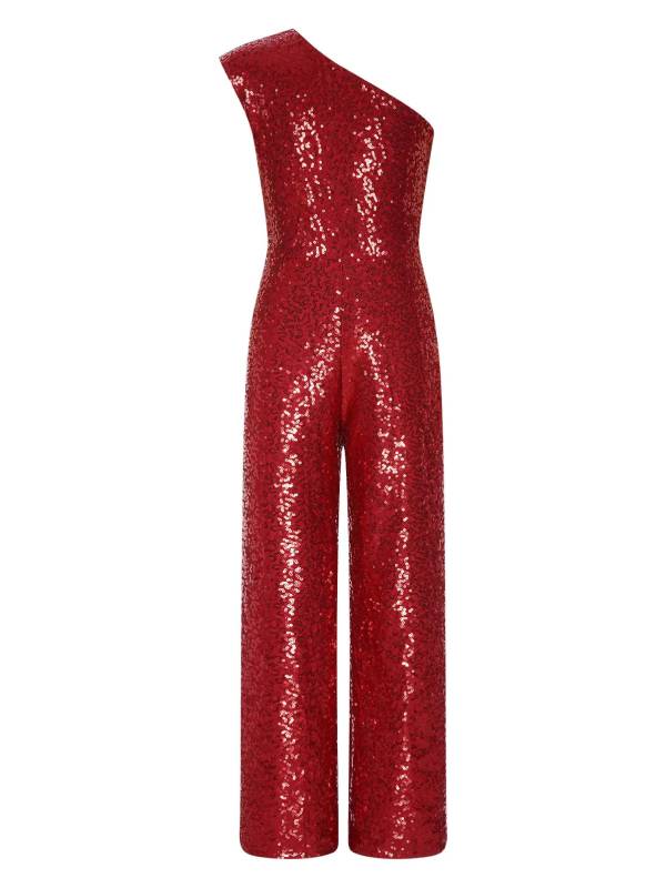 Kids Girls Sequin One Shoulder Bodysuit Sleeveless Jumpsuit thumb