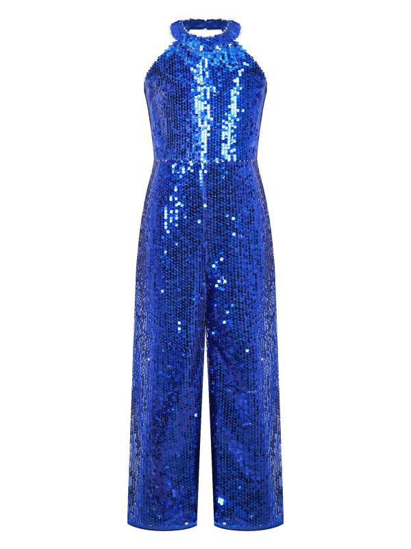 Kids Girls Sequin Halter Neck Strapy Back Sleeveless Jumpsuit thumb