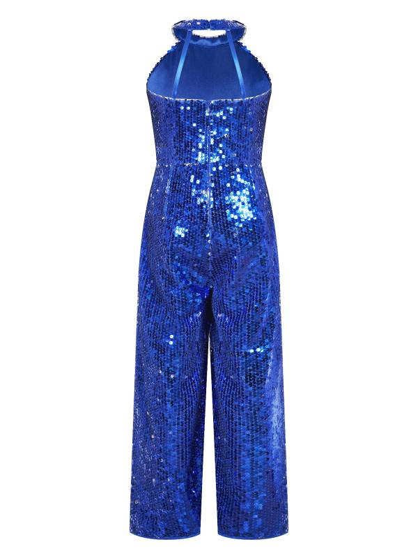 Kids Girls Sequin Halter Neck Strapy Back Sleeveless Jumpsuit thumb