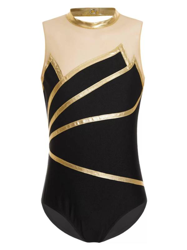 Kids Girls Metallic Striped Gymnastics Leotard thumb