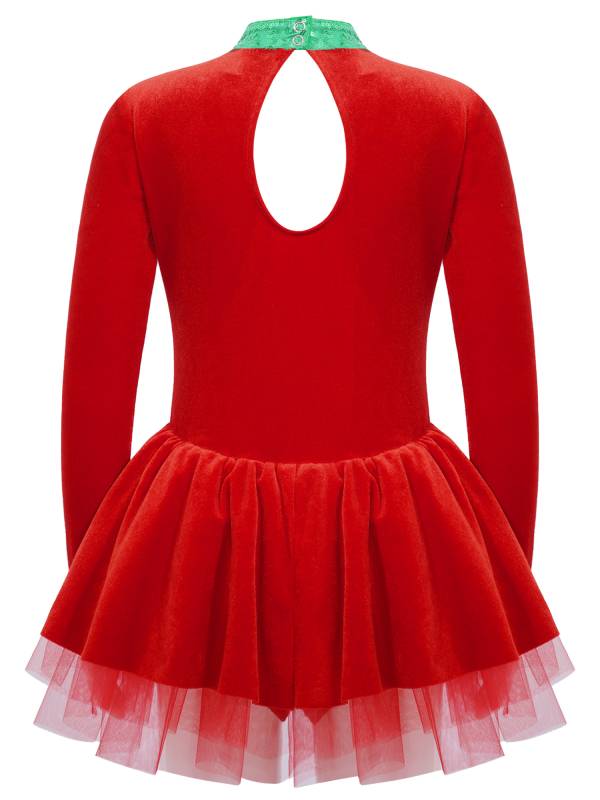 Kids Girls Christmas Long Sleeve Bow Sequins Tutu Dress thumb