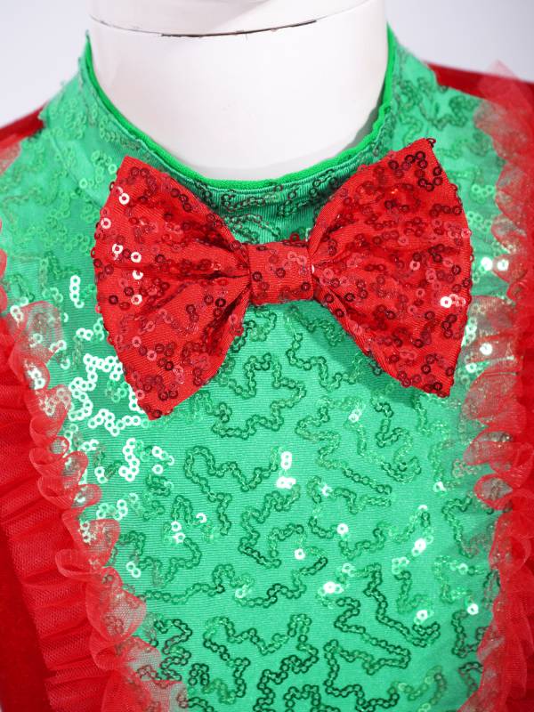 Kids Girls Christmas Long Sleeve Bow Sequins Tutu Dress thumb