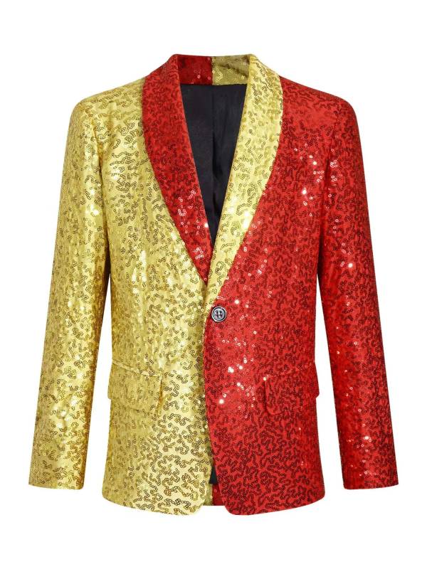 Kids Boys Sequin Colorblock Blazer Jacket Lapel One-Button Coat thumb