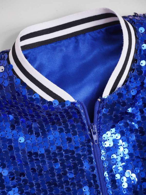 Kids Girls Sequin Baseball Jackets Coat Zip Up Outerwear thumb