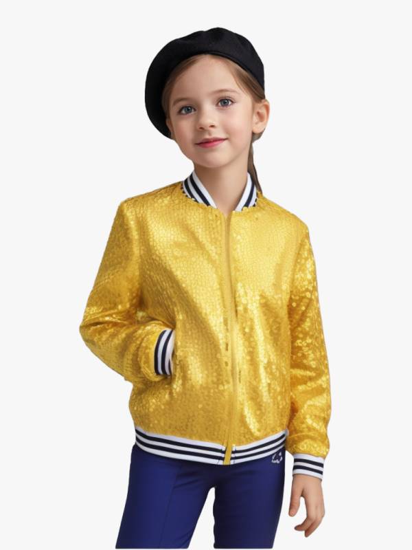 Kids Girls Sequin Baseball Jackets Coat Zip Up Outerwear thumb