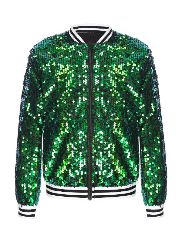 Kids Girls Sequin Baseball Jackets Coat Zip Up Outerwear thumb