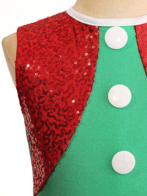 Kids Girls Christmas Sleeveless Hollow Back Sequins Stripes Bodysuit thumb