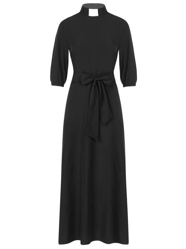 Women Mock Neck 3/4 Sleeve Solid Color Maxi Dress with Belt thumb