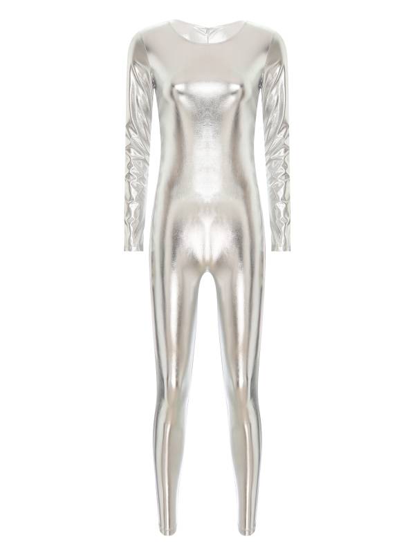 Women Long Sleeve Metallic Slim Fit Full Body Jumpsuit thumb