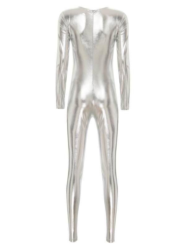 Women Long Sleeve Metallic Slim Fit Full Body Jumpsuit thumb