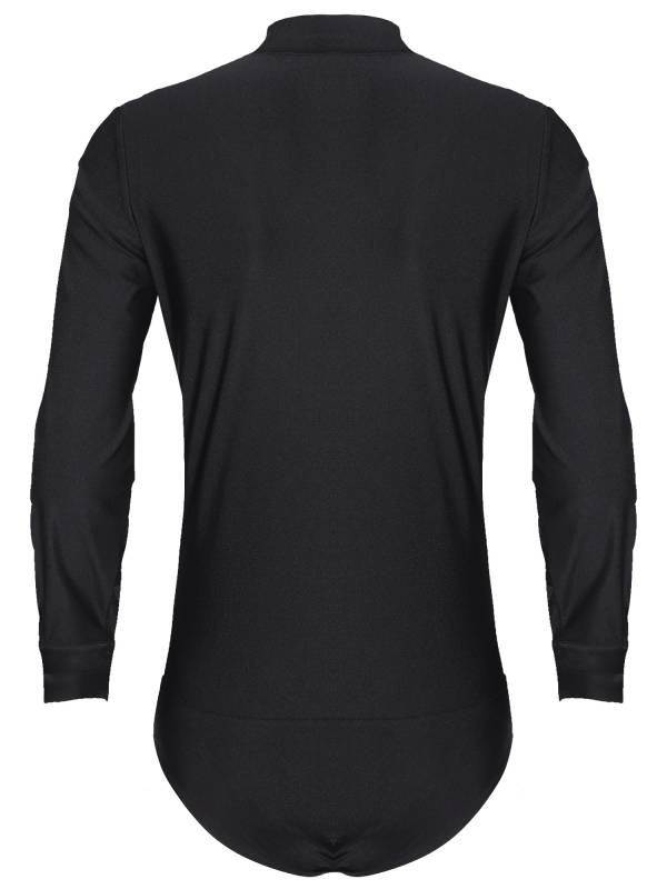 Men V Neck Long Sleeve Satin Patchwork Leotard for Latin Dance Figure Skating thumb