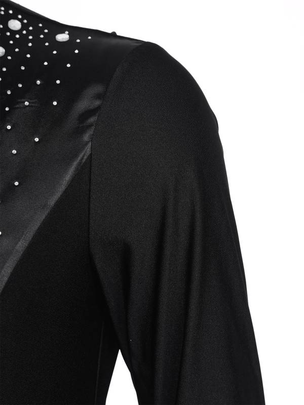 Men V Neck Long Sleeve Satin Patchwork Leotard for Latin Dance Figure Skating thumb