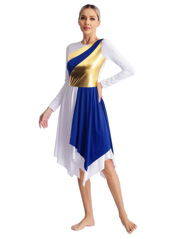 Women Long Sleeve Metallic Liturgical Worship Praise Dance Dress thumb