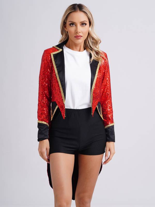 Women Sequin Notch Lapel Long Sleeve Halloween Circus Tuxedo thumb