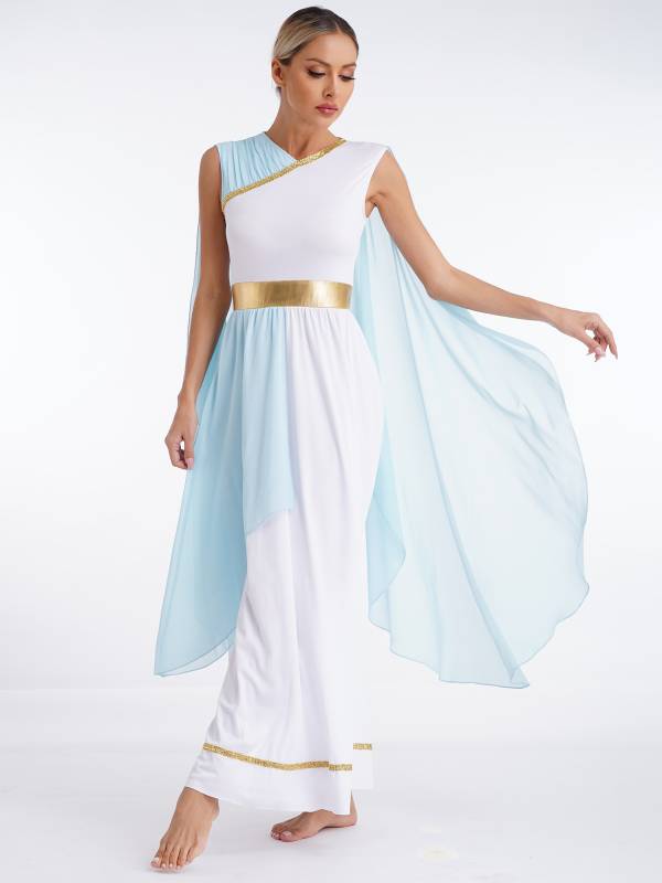 Women Chiffon Cap Sleeve Ancient Toga Greece Queen Costume Dress thumb