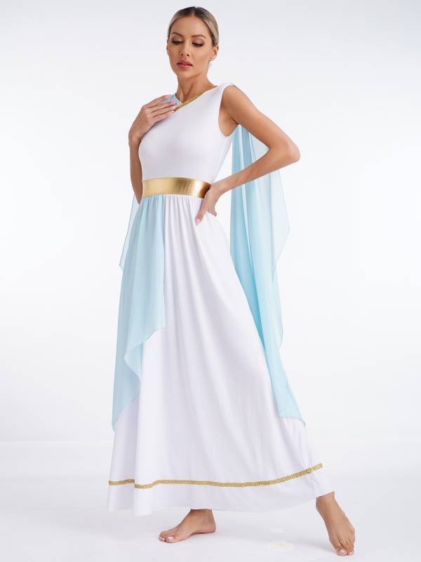 Women Chiffon Cap Sleeve Ancient Toga Greece Queen Costume Dress thumb