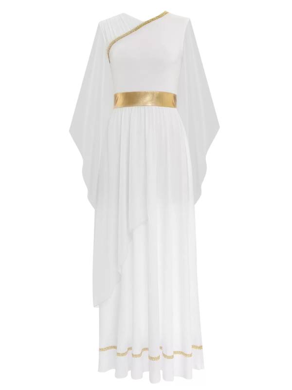 Women Chiffon Cap Sleeve Ancient Toga Greece Queen Costume Dress thumb