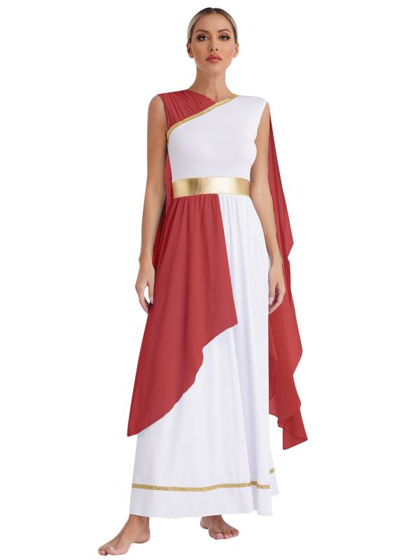 Women Chiffon Cap Sleeve Ancient Toga Greece Queen Costume Dress thumb