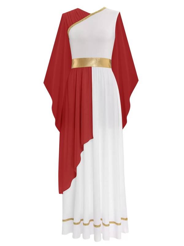 Women Chiffon Cap Sleeve Ancient Toga Greece Queen Costume Dress thumb