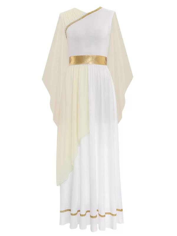 Women Chiffon Cap Sleeve Ancient Toga Greece Queen Costume Dress thumb