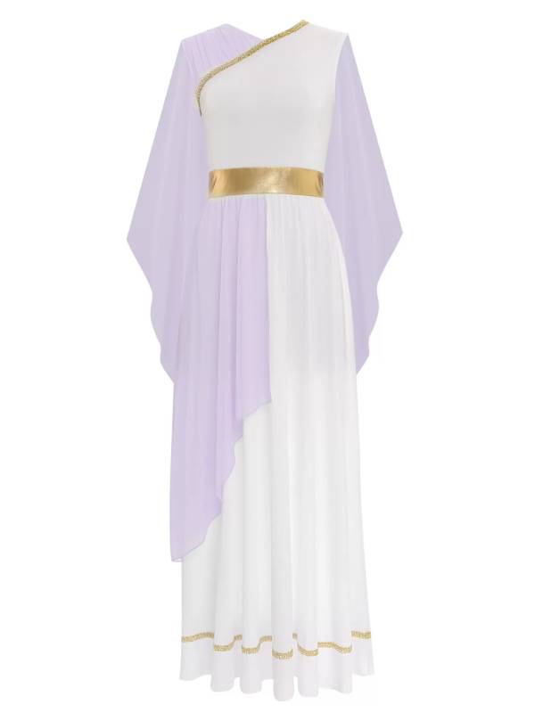 Women Chiffon Cap Sleeve Ancient Toga Greece Queen Costume Dress thumb