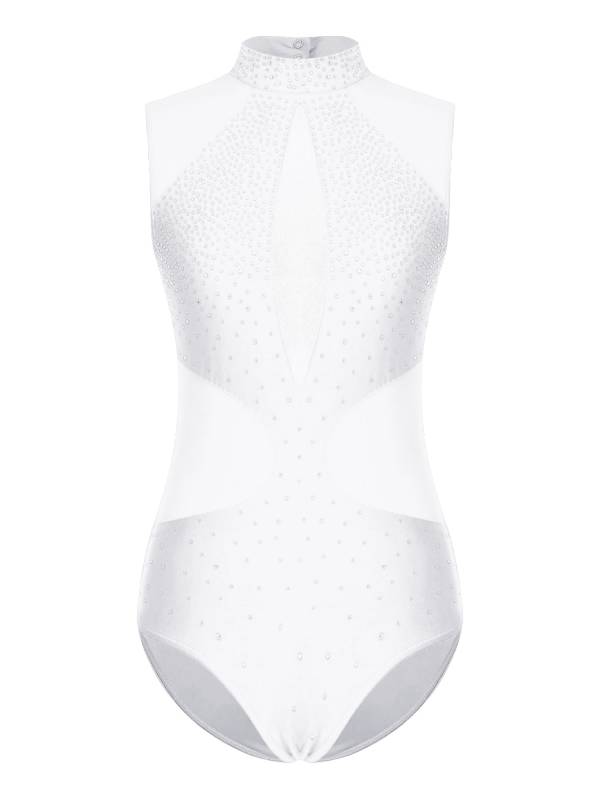 Women Sparkly Rhinestones Sleeveless Cutout Back Figure Skating Leotard thumb