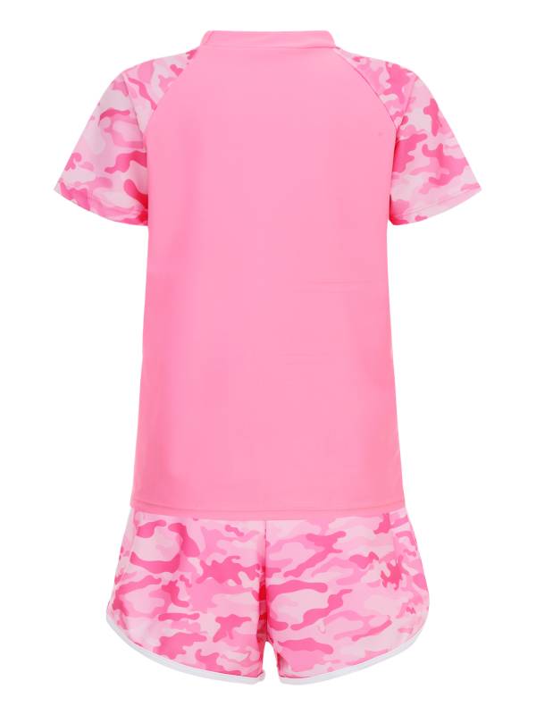 Girls Two Pieces Swimsuit Short Sleeve Swim T-shirt and Shorts Set thumb