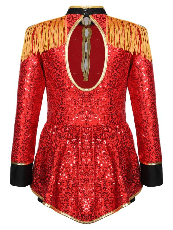 Kids Girls Long Sleeve Fringe Sequins Circus Ringmaster Costume Bodysuit thumb