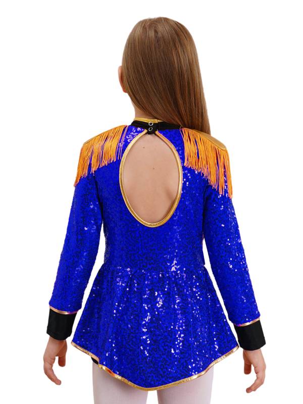 Kids Girls Long Sleeve Fringe Sequins Circus Ringmaster Costume Bodysuit thumb