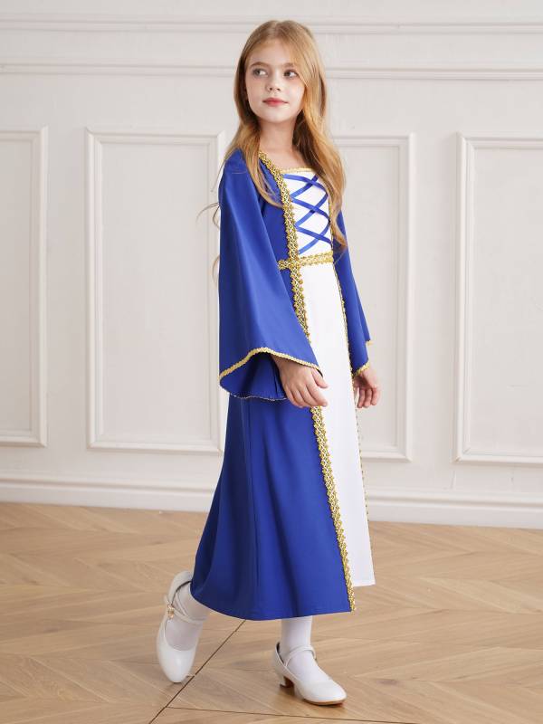 Kids Girls Long Sleeve Square Neck Medieval Renaissance Princess Dress thumb