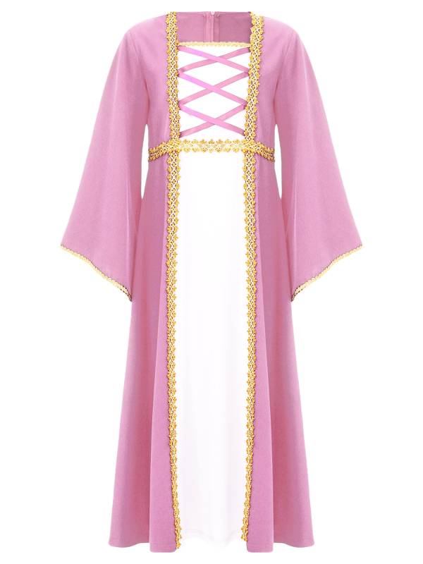 Kids Girls Long Sleeve Square Neck Medieval Renaissance Princess Dress thumb