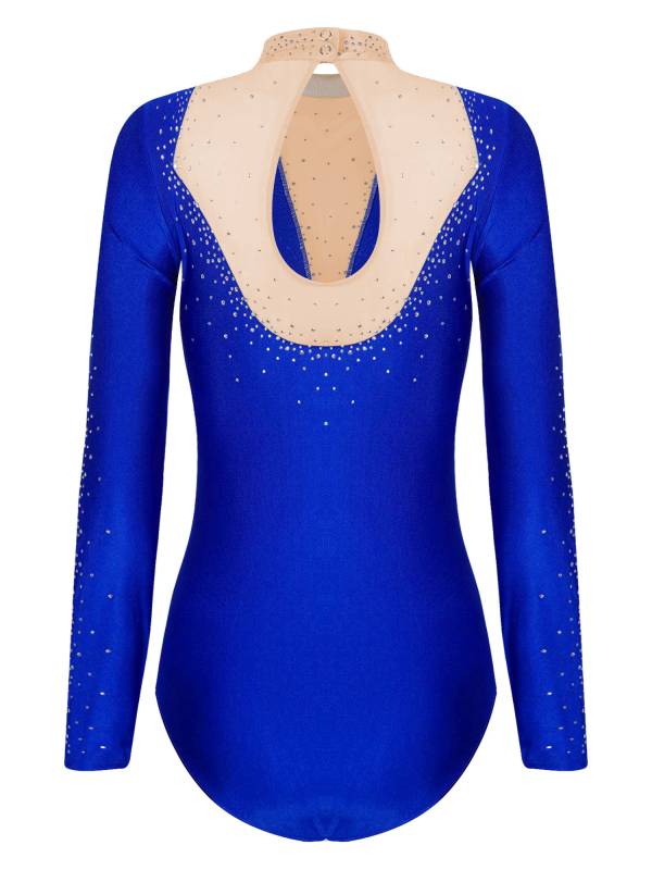 Women Long Sleeve Glittery Rhinestones Gymnastics Leotard thumb