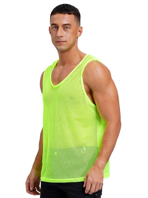 Men Hollow Out Mesh Round Neck Sleeveless Training Tank Top thumb