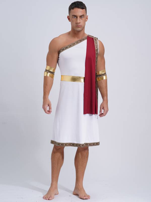 Men One Shoulder Embroidered Sleeveless Greek Toga Robe for Halloween thumb