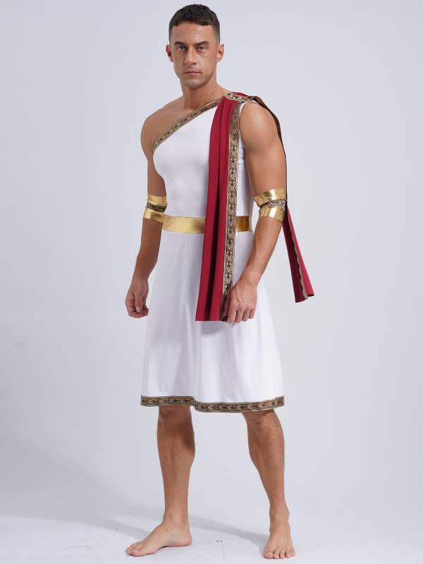 Men One Shoulder Embroidered Sleeveless Greek Toga Robe for Halloween thumb